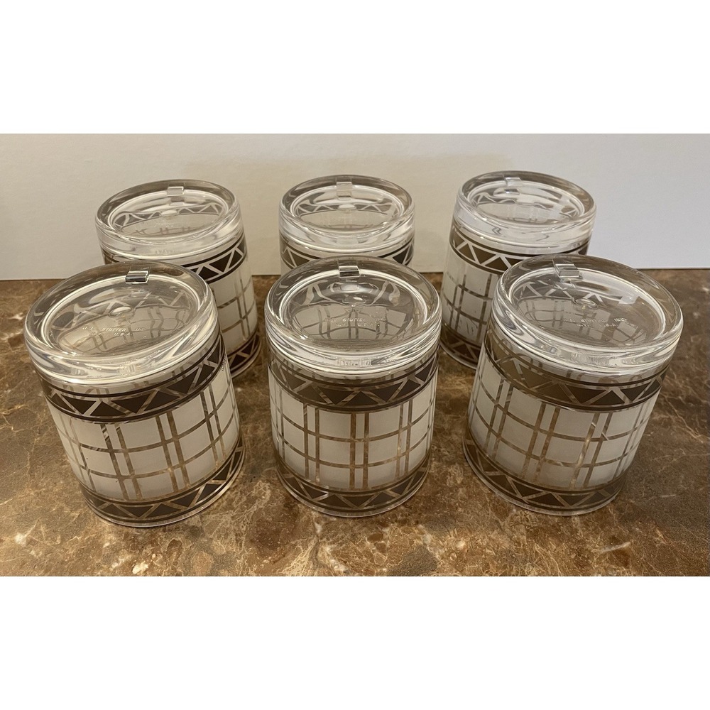 HJ Stotter 6 Acrylic Cups MCM Art Deco Old Fashioned Rock Glasses Frosted SET - Picture 9 of 16